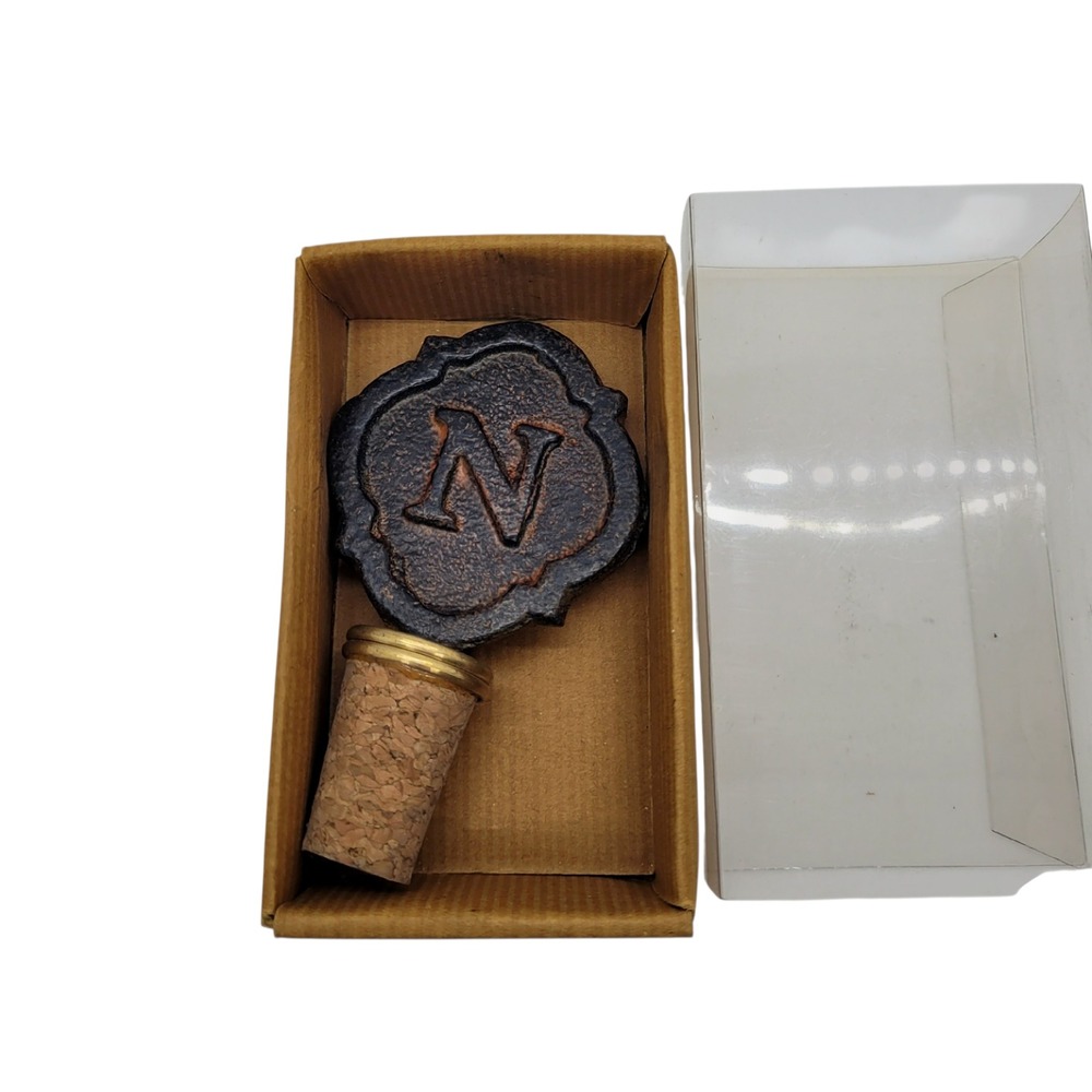 Mud Pie‎ Initial Wine Cork N Cast Iron Bottle Stopper Rustic Bronze NEW